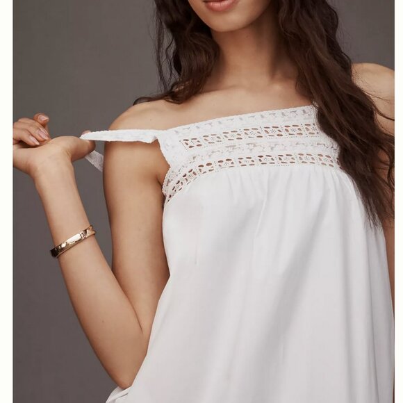 NEW Maude Club Revolve Sylvie Midi Dress White Cotton Sleeveless Square-Neck Tie - Picture 2 of 15